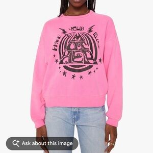 MOTHER The Drop “Free Your Mind” Hot Pink Sweatshirt Sz L EUC